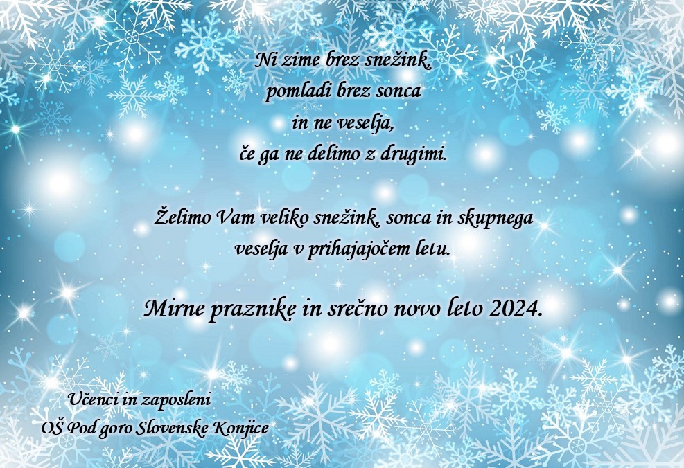 Mirne praznike in srečno novo leto 2024